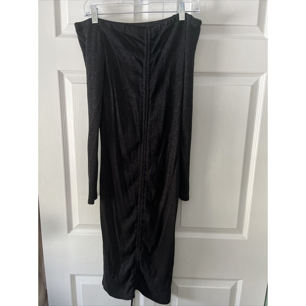 Forever 21 Women’s Grey Off The Shoulder Long Sleeved Ruched Midi Dress